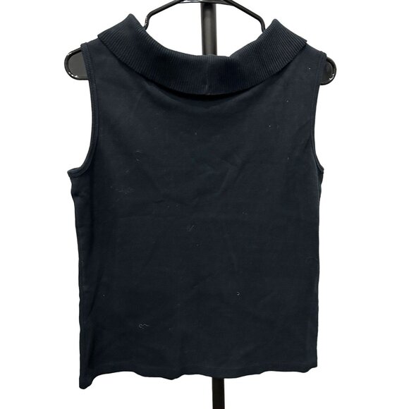 Rafaella Womens Black Open Mock Neck Sleeveless Cotton Blend Top SZ Medium - Picture 2 of 8